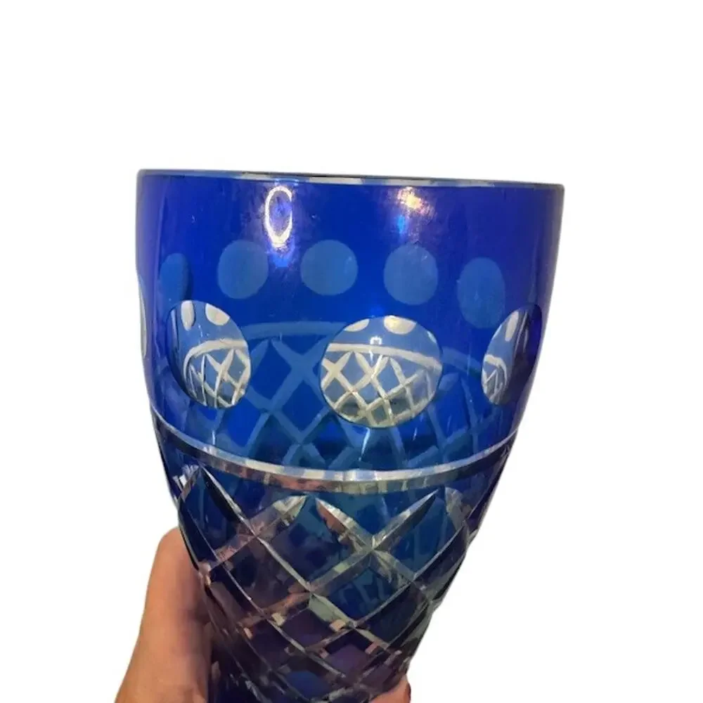 Blue Crystal Cut Glass Decorative Beautiful Vase